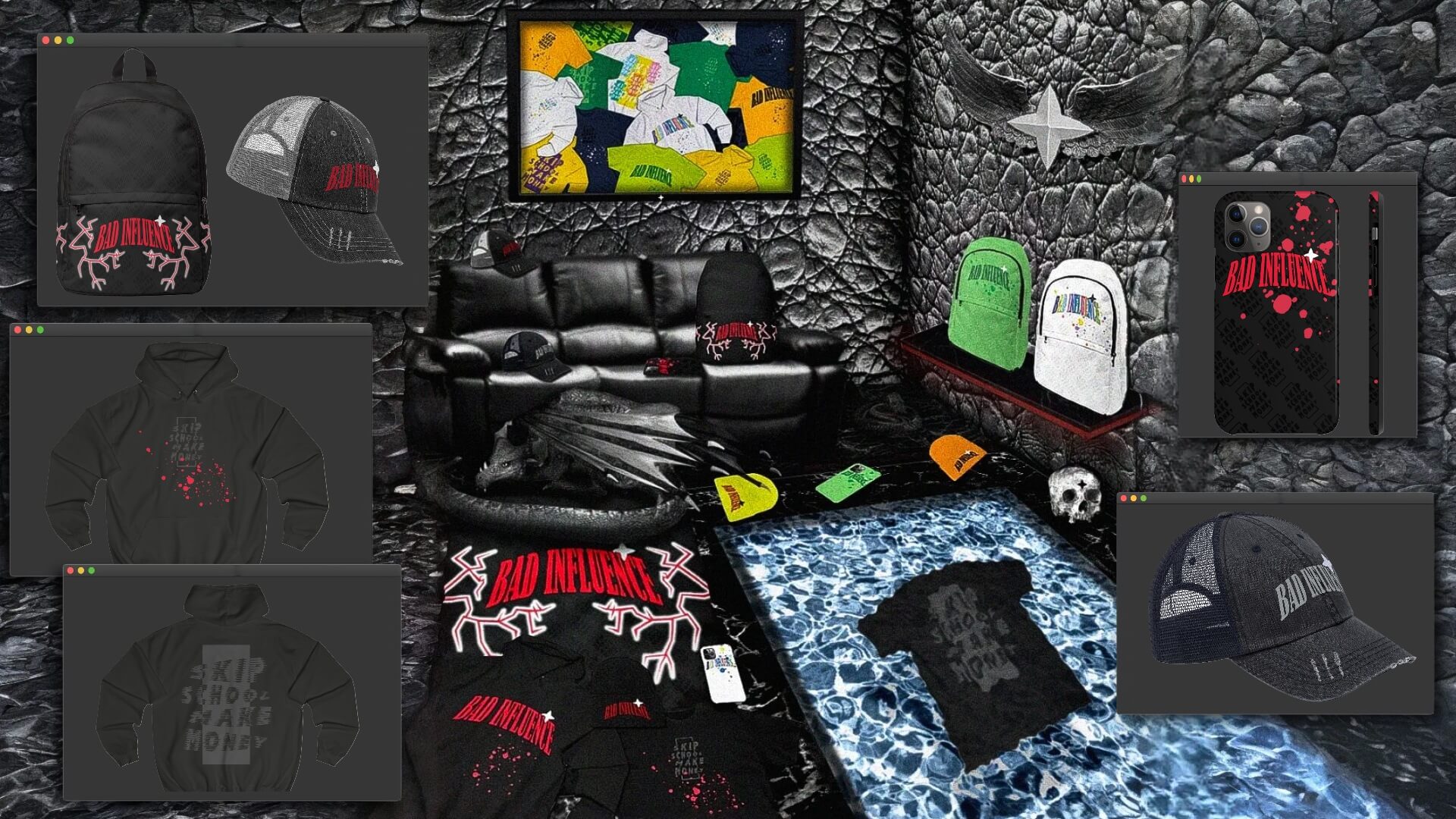 SkipSchoolMakeMoney collection graphics and apparel designs