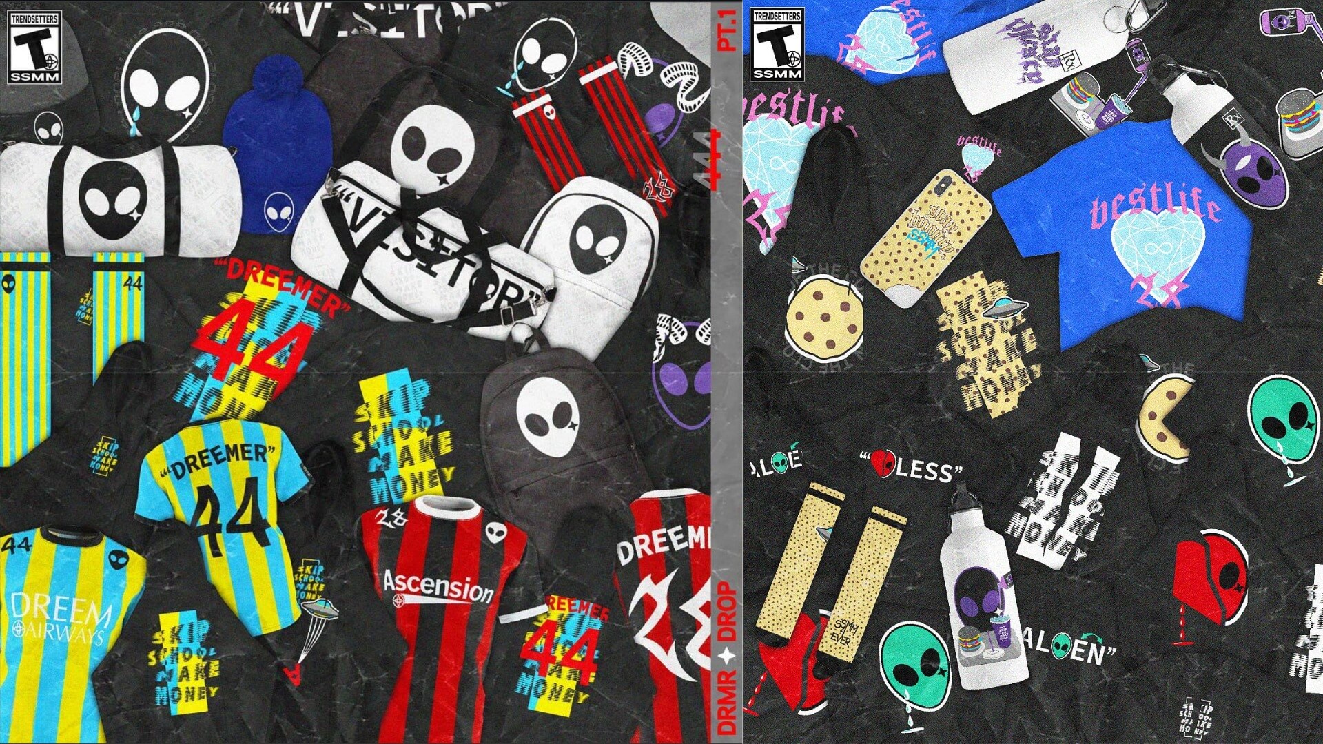 SkipSchoolMakeMoney collection graphics and apparel designs