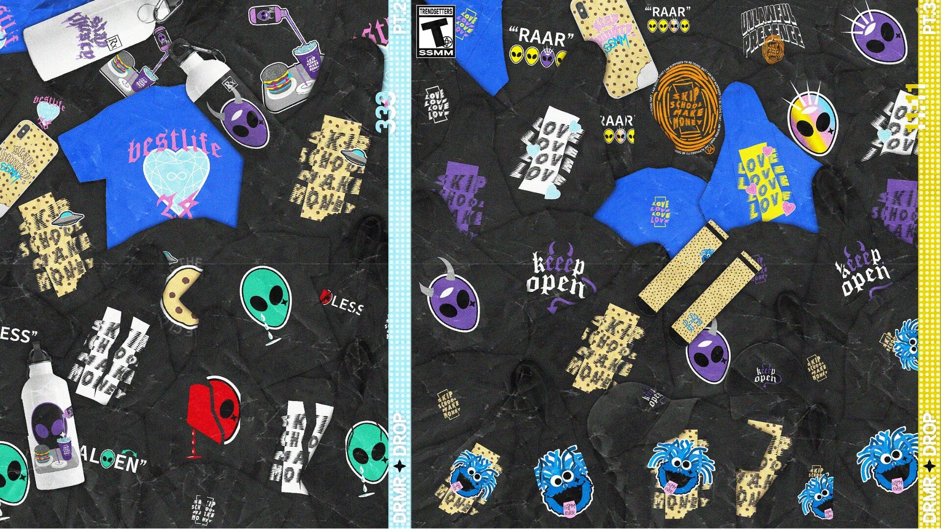 SkipSchoolMakeMoney collection graphics and apparel designs