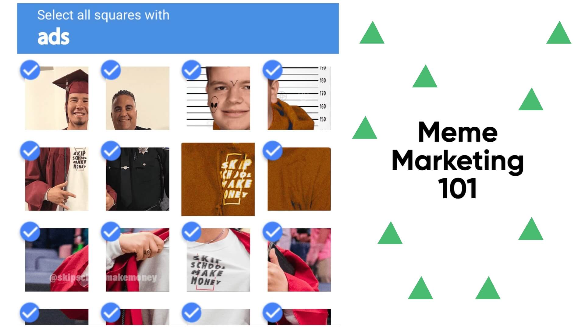 SkipSchoolMakeMoney showcases pioneering marketing strategy - Meme Marketing, showcasing various memes from the brand's social media presence