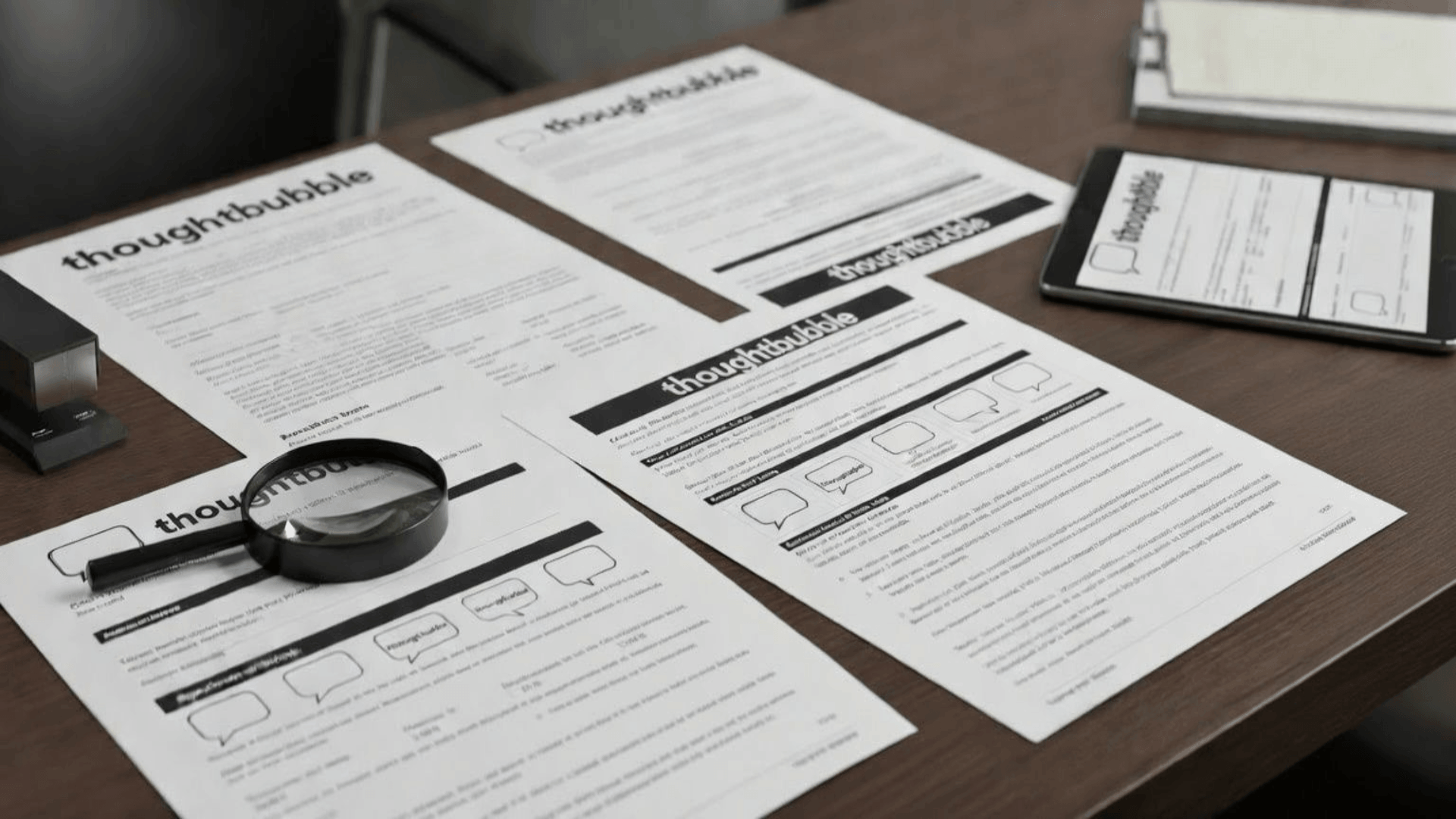 Thoughtbubble copyright paperwork scatted on the desk